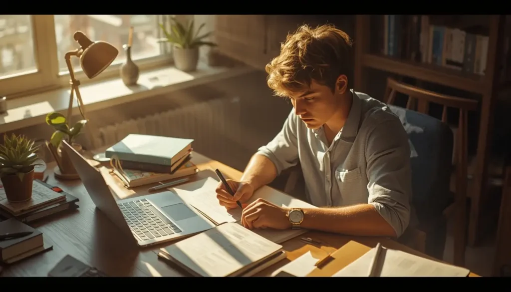 A student planning their schedule and managing time effectively, symbolizing productivity and growth.