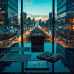 A silent boardroom overlooking the city symbolizes how wealth, data, and unseen decisions quietly shape modern society.
