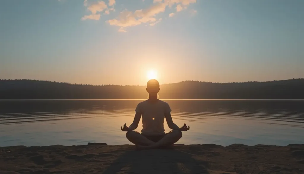 Meditating person focusing on real joy and inner peace