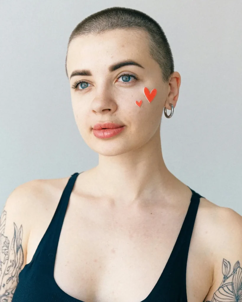 woman showing butterfly tattoo on shoulder