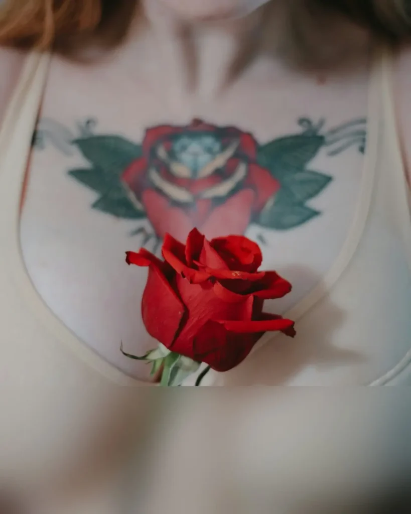 woman with Rose Skin Art and it defines the people love