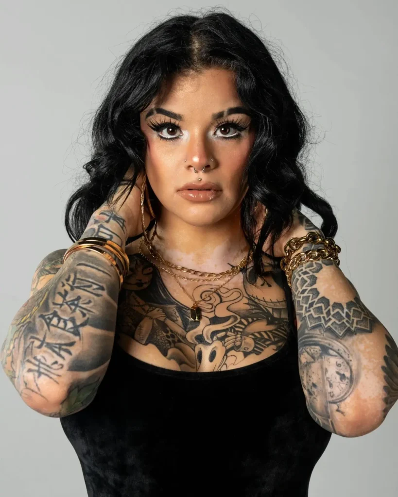 woman with symbolic tattoo representing identity