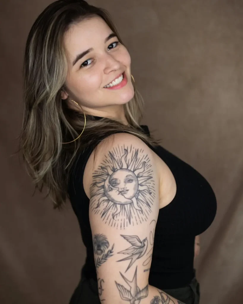 woman with lioness tattoo symbolizing bravery and leadership