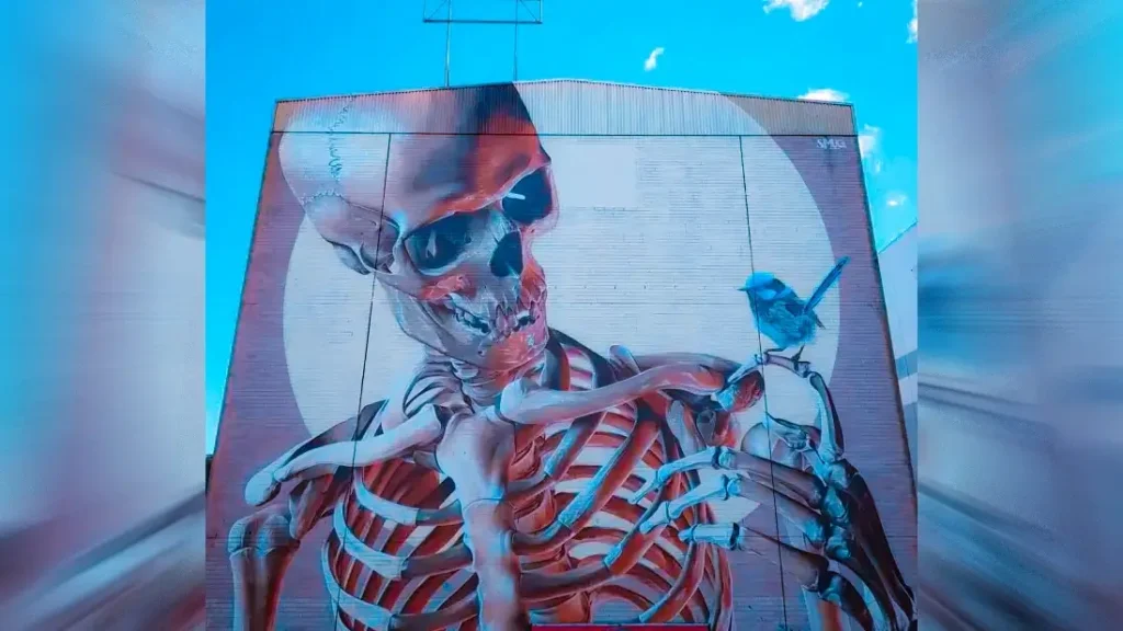 Skeleton with Bird Street Art