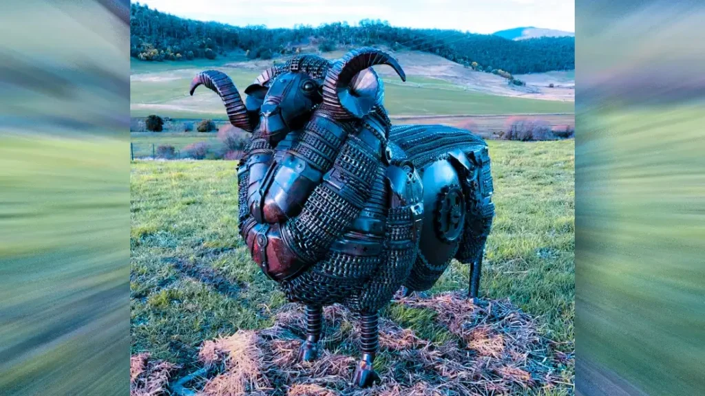 Crafted from recycled machine parts welded together