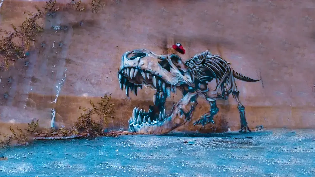 A massive T. rex skeleton  Street Art